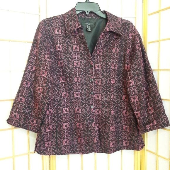 Silkland 100% Silk Button Down Floral Paisley Top - Picture 1 of 6